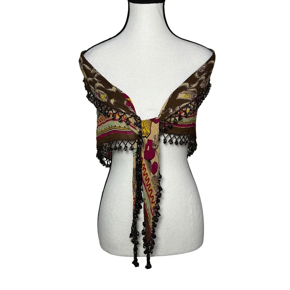 Vintage ATG Perfume Bottle Beaded Fringe Scarf Wrap Shawl Whimsigoth Gypsy Boho